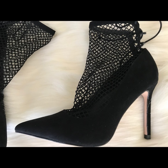 Zara High Heels Black Mesh Lace Up Size 6 - Picture 4 of 8